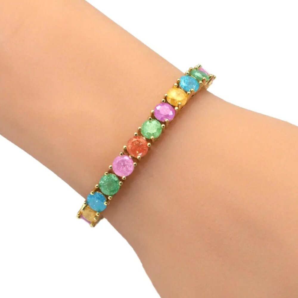 Rainbow "Dressing for Joy" Simulated Opal and Chalcedony Tennis Bracelet - Picture 2 of 7